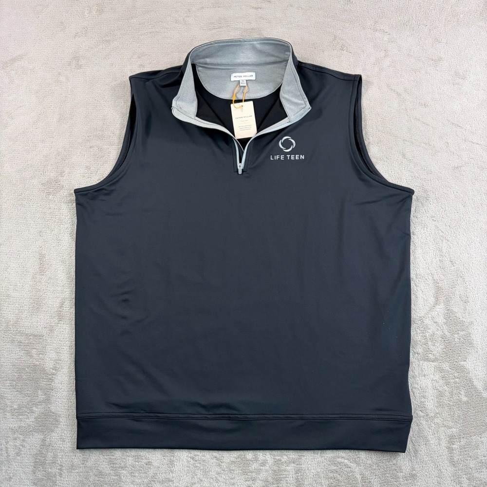 Peter Millar Galway Stretch Loop Terry Quarter-Zip Vest Men XL Black Life Teen